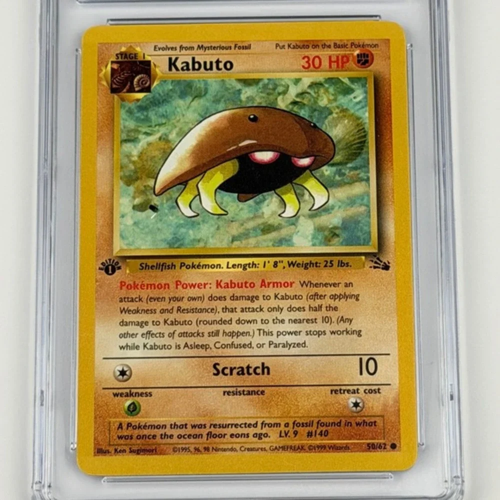 Pokemon Kabuto 1st Edition Fossil 50/62 CGC 9 Blue Label TCG 1999 WotC Vtg
